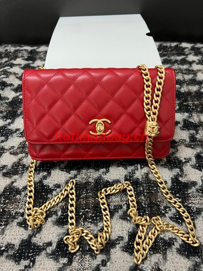 Chanel WALLET ON CHAIN Lambskin & Gold-Tone Metal AP3043 red