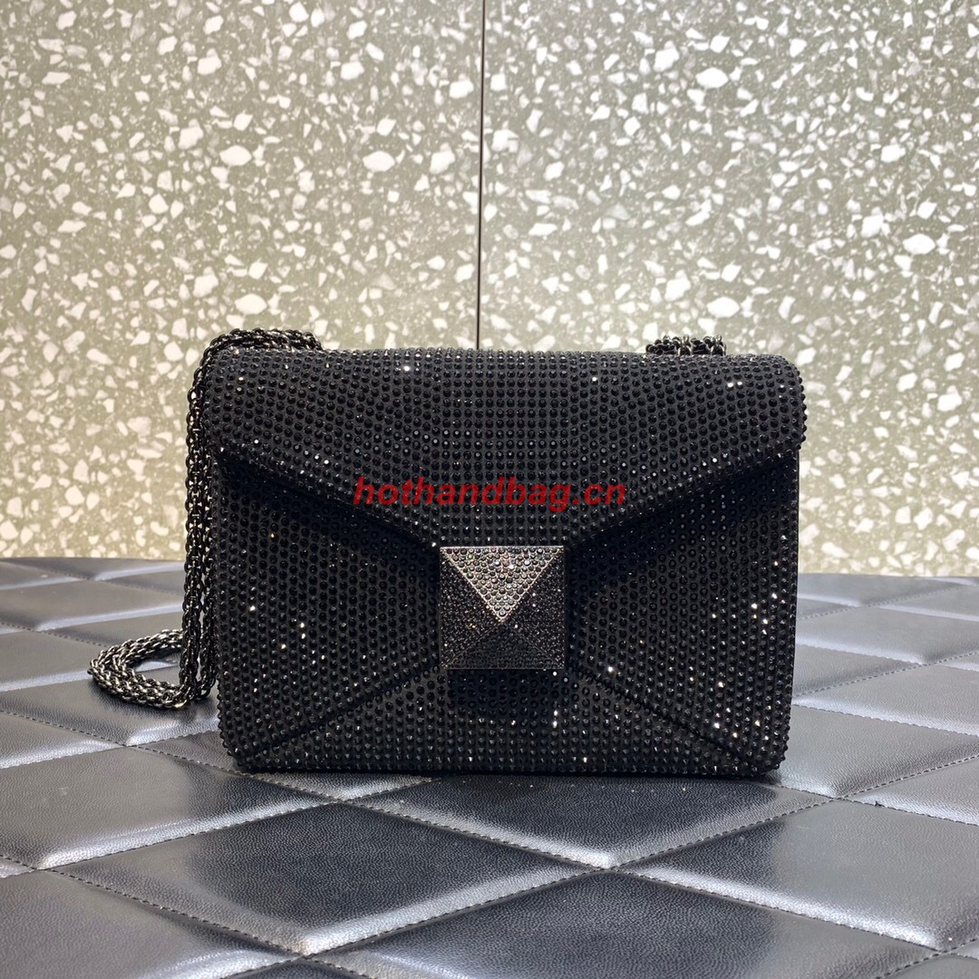 VALENTINO ONE STUD Small Rhinestone Embroidery shoulder bag 1W0B0L BLACK