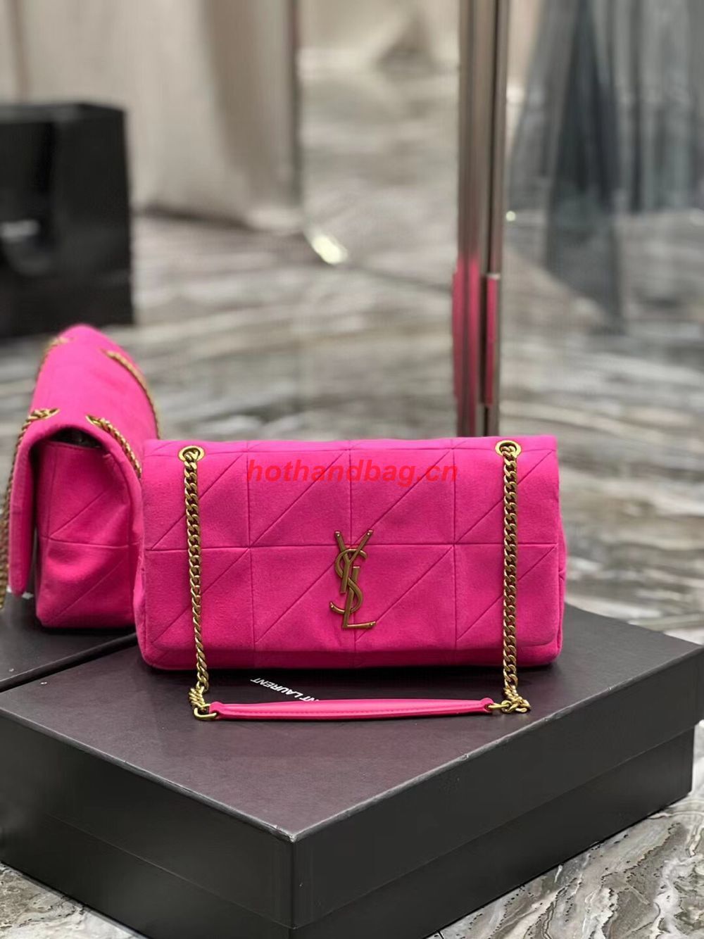 SAINT LAURENT JAMIE MEDIUM CHAIN BAG CARRE RIVE GAUCHE IN LAMBSKIN AND SUEDE 515821 ROSE