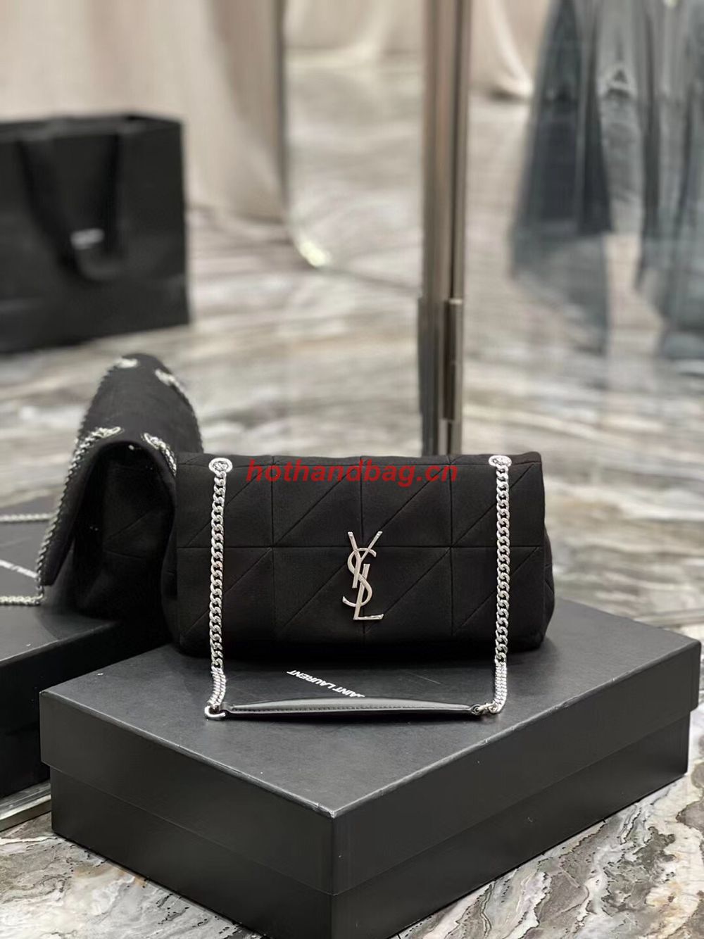 SAINT LAURENT JAMIE MEDIUM CHAIN BAG CARRE RIVE GAUCHE IN LAMBSKIN AND SUEDE 515821 black