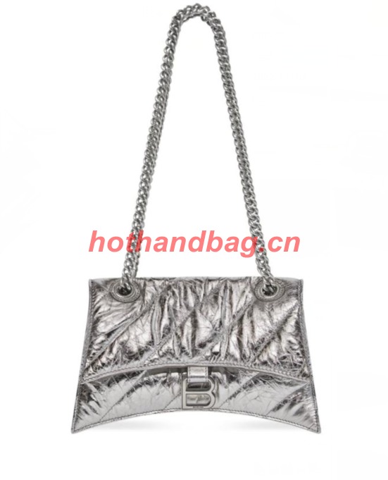 Balenciaga HOURGLASS Wallet With Chain Oil Wax Skin 656051 Silver
