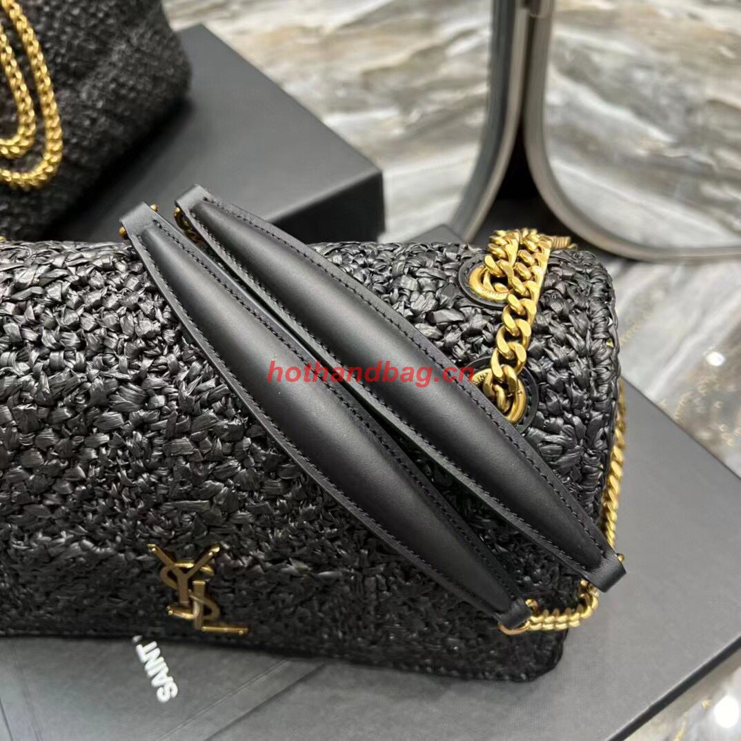 SAINT LAURENT JAMIE MEDIUM CHAIN BAG CARRE RIVE GAUCHE IN CROCHET RAFFIA AND SMOOTH LEATHER 515821 BLACK