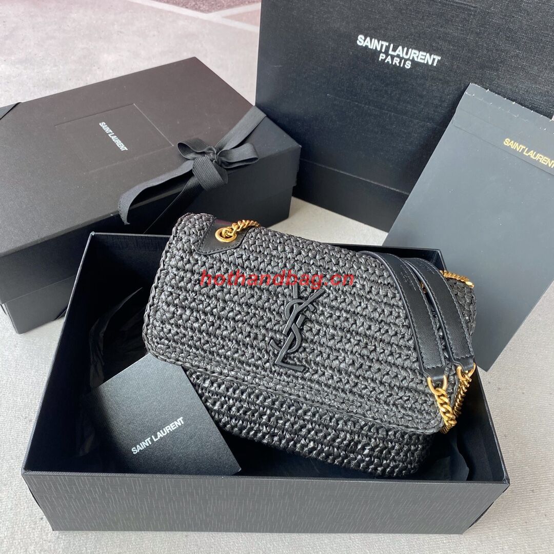 SAINT LAURENT NIKI SMALL CHAIN BAG IN RAFFIA 498892 BLACK