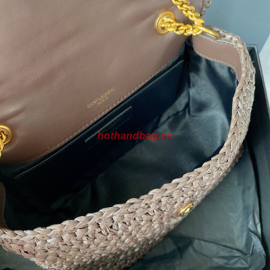 SAINT LAURENT NIKI SMALL CHAIN BAG IN RAFFIA 498892 Coffee