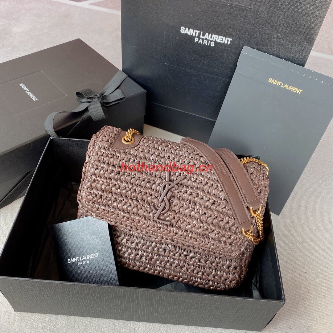 SAINT LAURENT NIKI SMALL CHAIN BAG IN RAFFIA 498892 Coffee