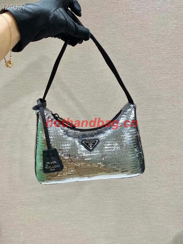 Prada Re-Edition 2000 sequined Re-Nylon mini-bag 1BC515 silver