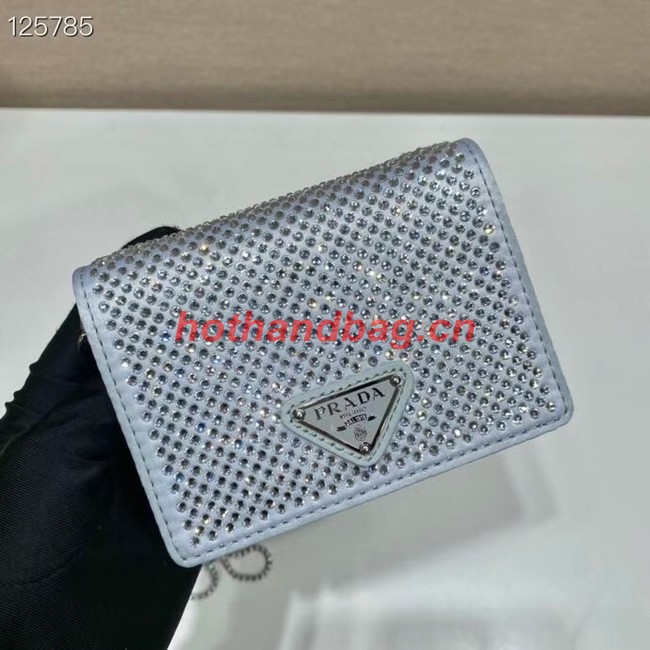 Prada Crystal-studded card holder with shoulder strap 1MR024 silver