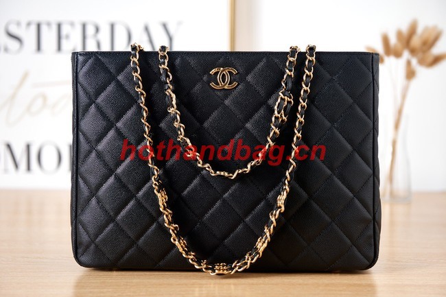 CHANEL Grained Calfskin & Gold-Tone Metal SHOPPING BAG AS3583 black