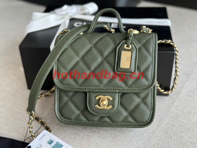 Chanel MINI FLAP BAG WITH TOP HANDLE AS3652 blackish green