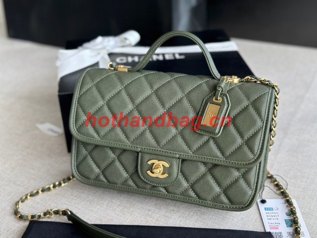 Chanel SMALL FLAP BAG WITH TOP HANDLE AS3653 blackish green