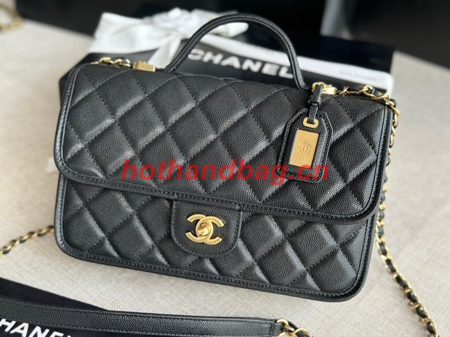 Chanel SMALL FLAP BAG WITH TOP HANDLE Grained Calfskin AS3653 black 