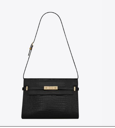 SAINT LAURENT MANHATTAN SHOULDER BAG IN CROCODILE-EMBOSSED SHINY LEATHER 579271 BLACK