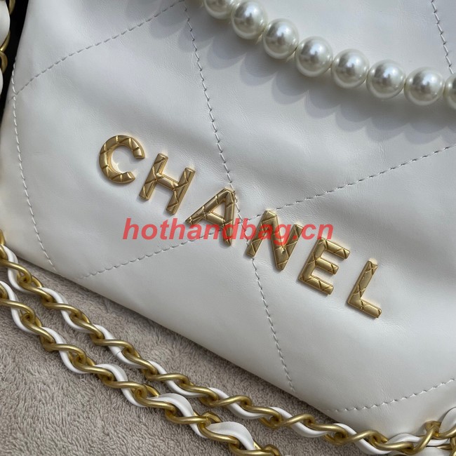 CHANEL MINI 22 HANDBAG  Metallic Calfskin & gold Metal AS3989 WHITE