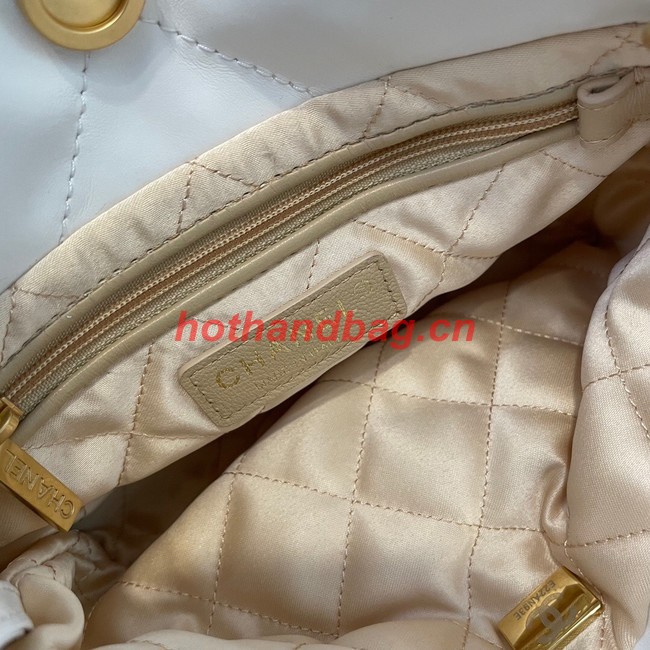 CHANEL MINI 22 HANDBAG  Metallic Calfskin & gold Metal AS3989 WHITE