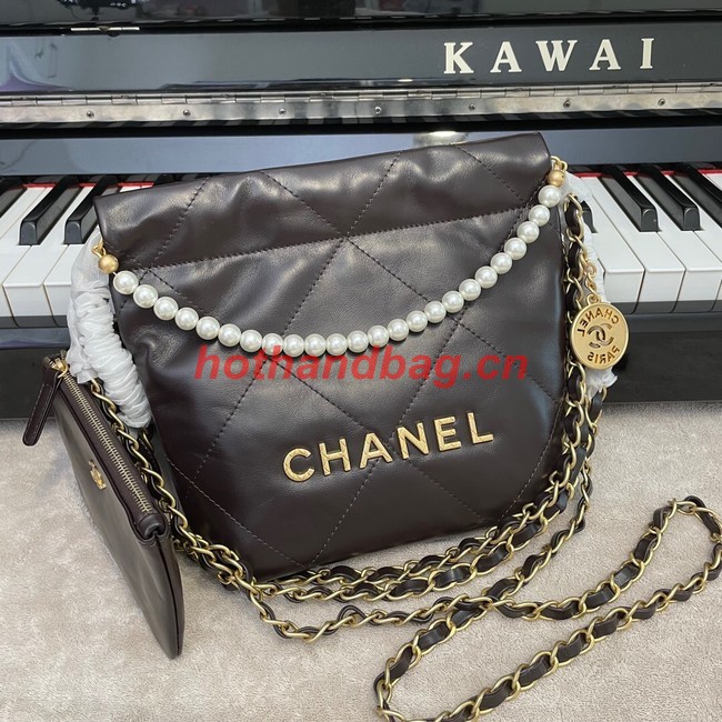 CHANEL MINI 22 HANDBAG Metallic Calfskin & gold Metal AS3989 Coffee