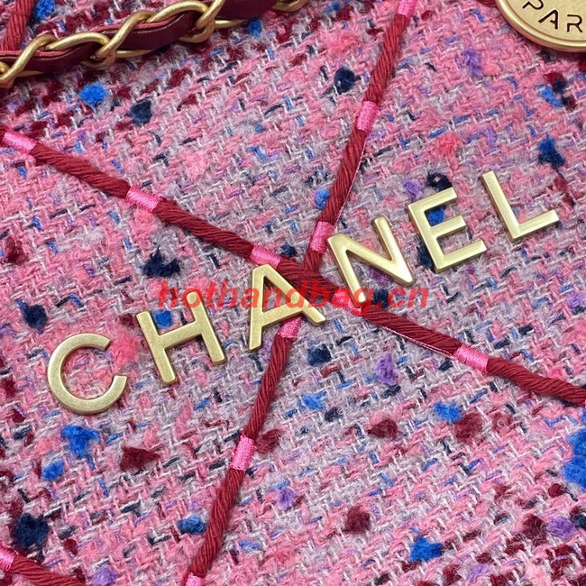 CHANEL SMALL 22 HANDBAG Tweed & Gold-Tone Metal AS3260 PINK