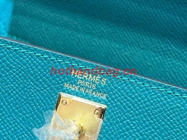 Hermes Kelly 20cm Shoulder Bags Epsom KL2750 Lake green&gold