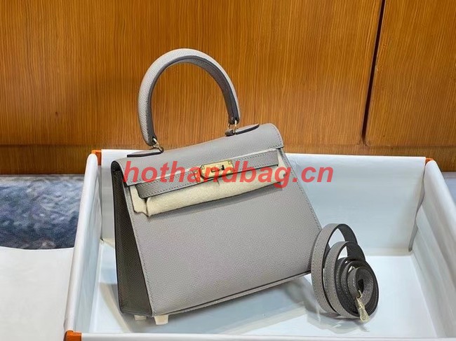 Hermes Kelly 20cm Shoulder Bags Epsom KL2750 light gray&gold