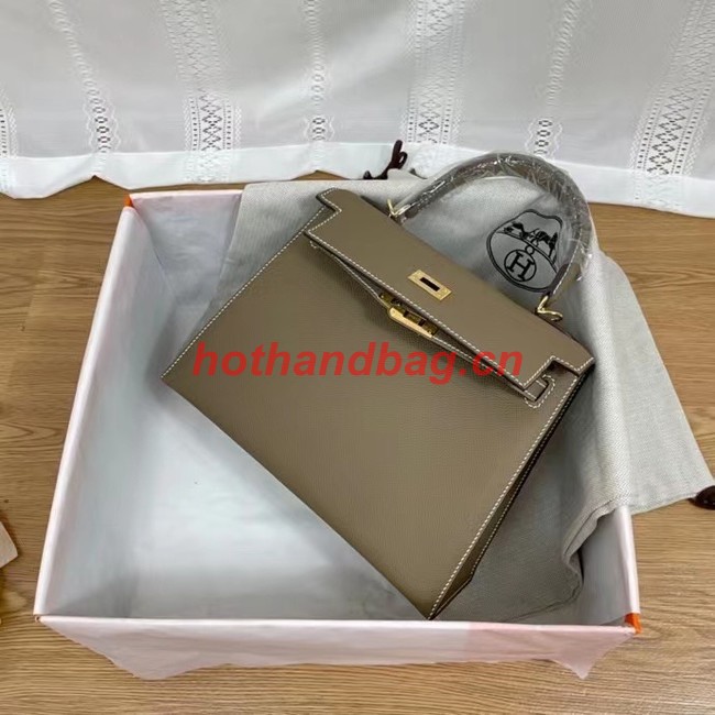 Hermes Kelly 25cm Shoulder Bags Epsom KL2755 Elephant Grey&gold-Tone Metal