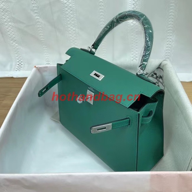 Hermes Kelly 25cm Shoulder Bags Epsom KL2755 Lake green&silver-Tone Metal