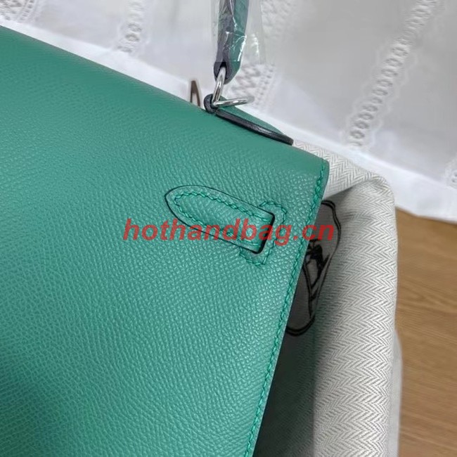 Hermes Kelly 25cm Shoulder Bags Epsom KL2755 Lake green&silver-Tone Metal