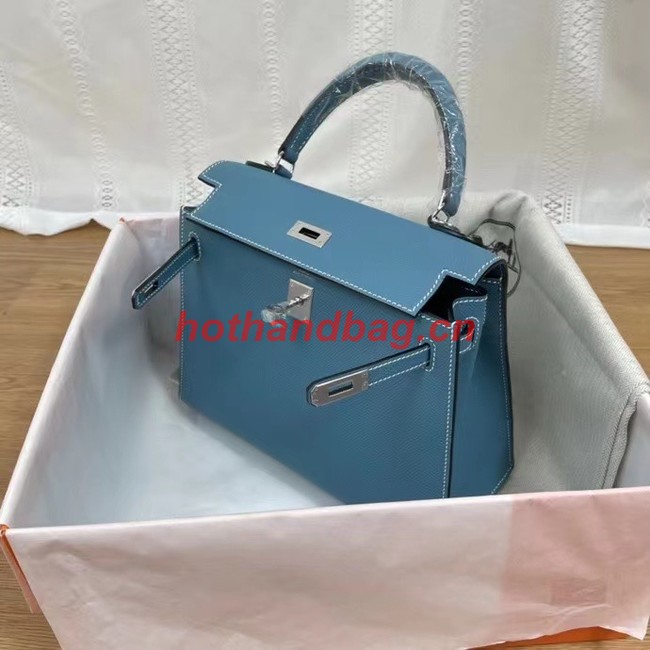 Hermes Kelly 25cm Shoulder Bags Epsom KL2755 blue&silver-Tone Metal