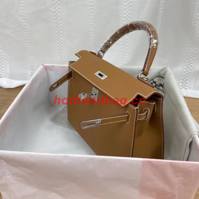 Hermes Kelly 25cm Shoulder Bags Epsom KL2755 brown&silver-Tone Metal