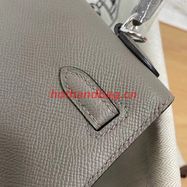 Hermes Kelly 25cm Shoulder Bags Epsom KL2755 dark grey&silver-Tone Metal