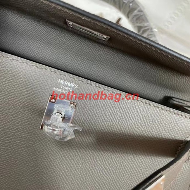 Hermes Kelly 25cm Shoulder Bags Epsom KL2755 dark grey&silver-Tone Metal