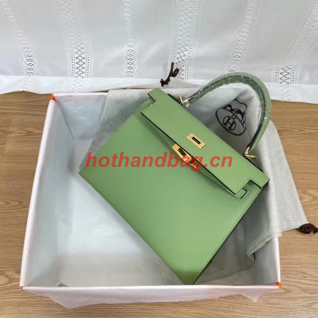 Hermes Kelly 25cm Shoulder Bags Epsom KL2755 green&gold-Tone Metal