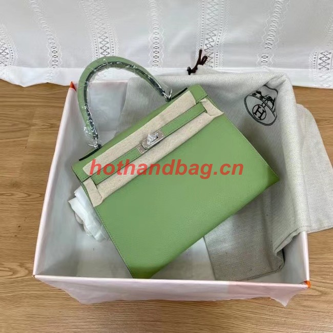 Hermes Kelly 25cm Shoulder Bags Epsom KL2755 green&silver-Tone Metal