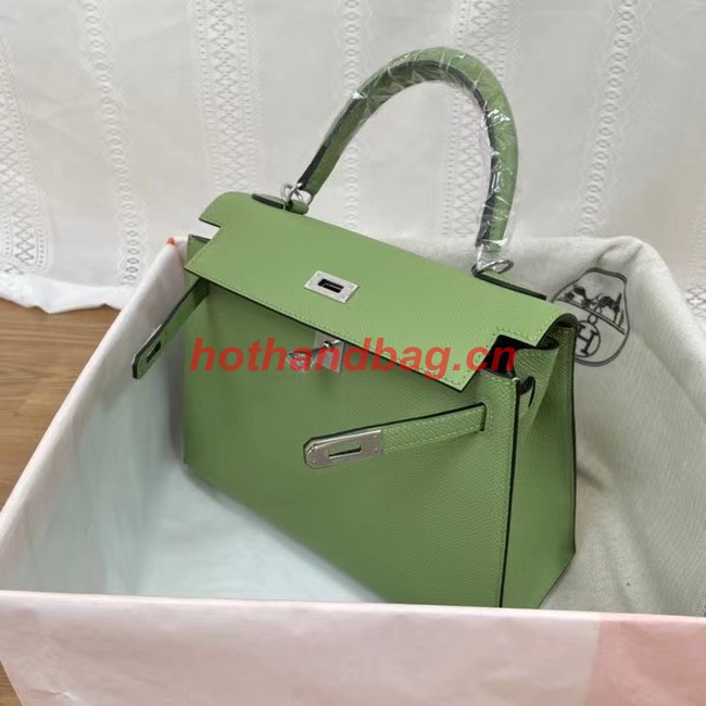 Hermes Kelly 25cm Shoulder Bags Epsom KL2755 green&silver-Tone Metal