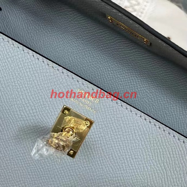 Hermes Kelly 25cm Shoulder Bags Epsom KL2755 light blue&gold-Tone Metal