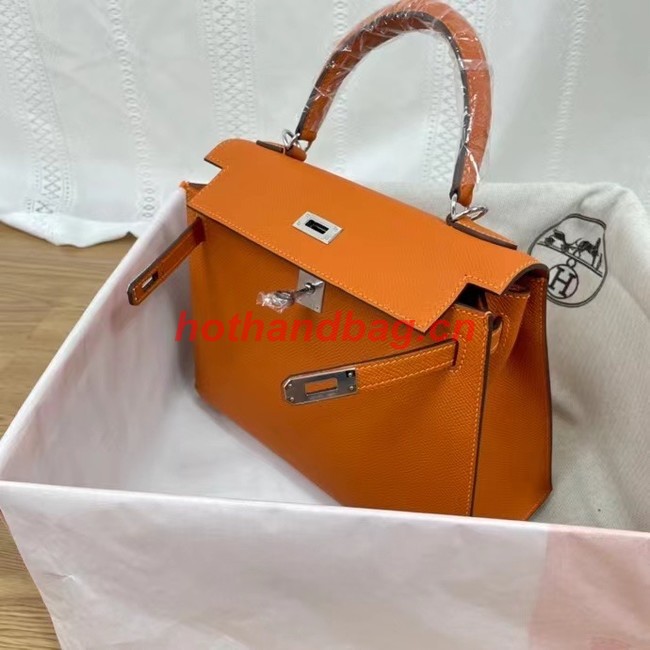 Hermes Kelly 25cm Shoulder Bags Epsom KL2755 orange&silver-Tone Metal