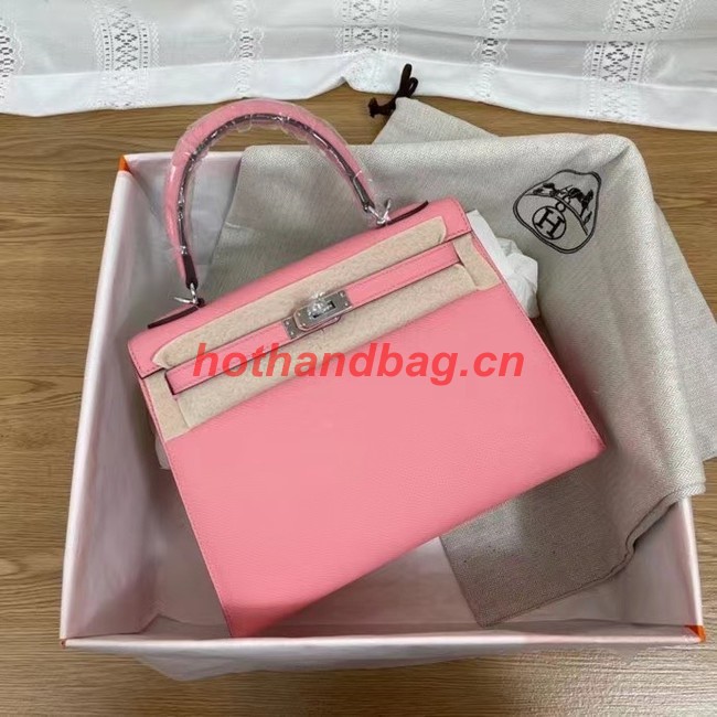 Hermes Kelly 25cm Shoulder Bags Epsom KL2755 pink&silver-Tone Metal