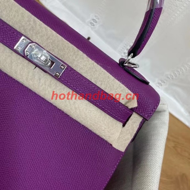 Hermes Kelly 25cm Shoulder Bags Epsom KL2755 purple&silver-Tone Metal