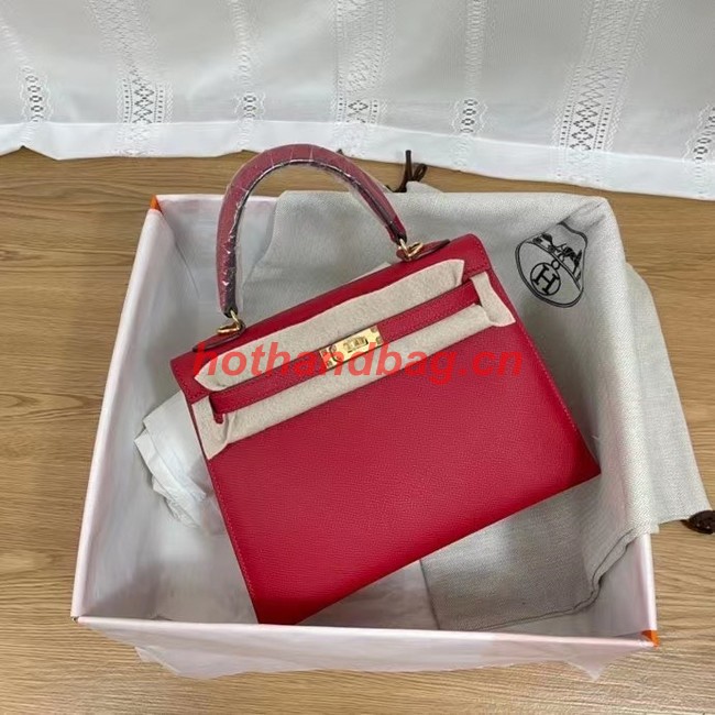 Hermes Kelly 25cm Shoulder Bags Epsom KL2755 red&gold-Tone Metal