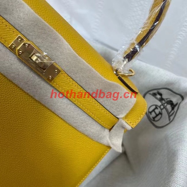 Hermes Kelly 25cm Shoulder Bags Epsom KL2755 yellow&gold-Tone Metal