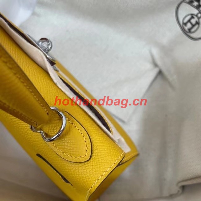 Hermes Kelly 25cm Shoulder Bags Epsom KL2755 yellow&silver-Tone Metal