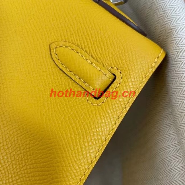 Hermes Kelly 25cm Shoulder Bags Epsom KL2755 yellow&silver-Tone Metal