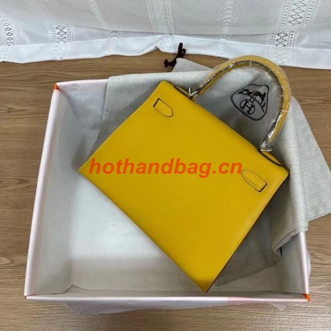 Hermes Kelly 25cm Shoulder Bags Epsom KL2755 yellow&silver-Tone Metal