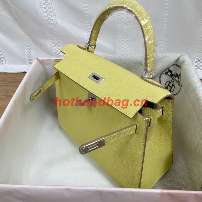 Hermes Kelly 25cm Shoulder Bags Epsom KL2755 yellow&silver-Tone Metal