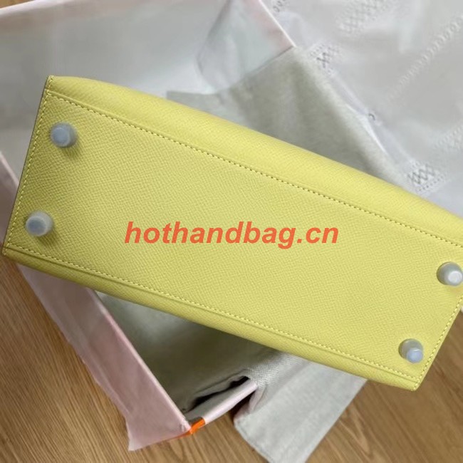 Hermes Kelly 25cm Shoulder Bags Epsom KL2755 yellow&silver-Tone Metal