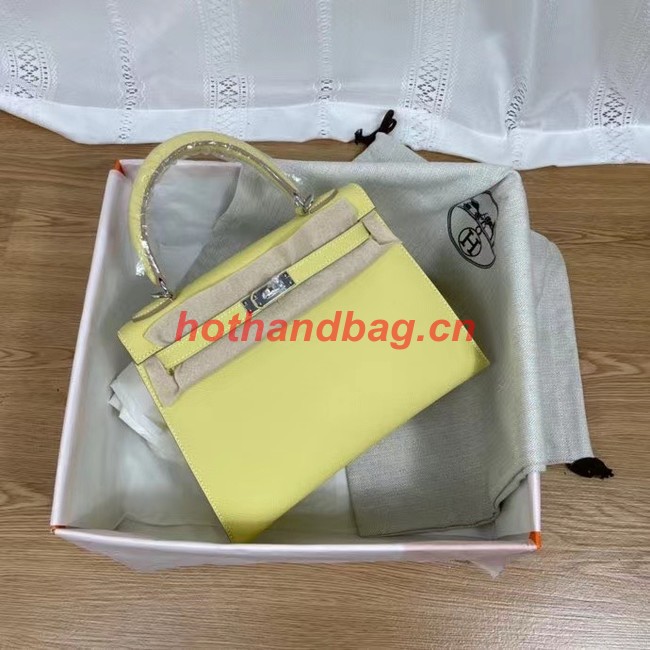 Hermes Kelly 25cm Shoulder Bags Epsom KL2755 yellow&silver-Tone Metal