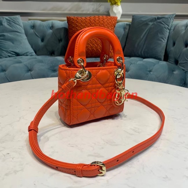 MICRO LADY DIOR BAG Scarlet Cannage Lambskin S0856O orange&gold