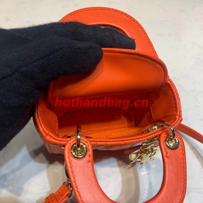 MICRO LADY DIOR BAG Scarlet Cannage Lambskin S0856O orange&gold