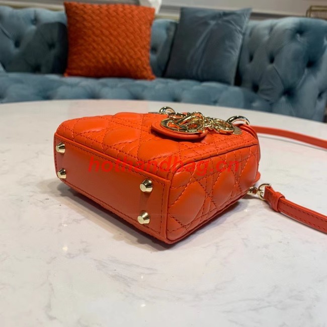 MICRO LADY DIOR BAG Scarlet Cannage Lambskin S0856O orange&gold