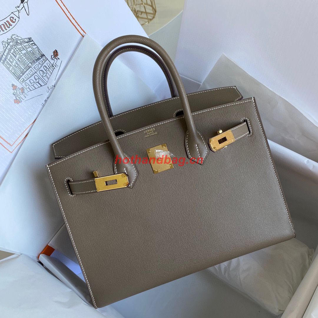 Hermes Birkin Bag Original Epsom Leather 30CM 17825 Elephant Grey