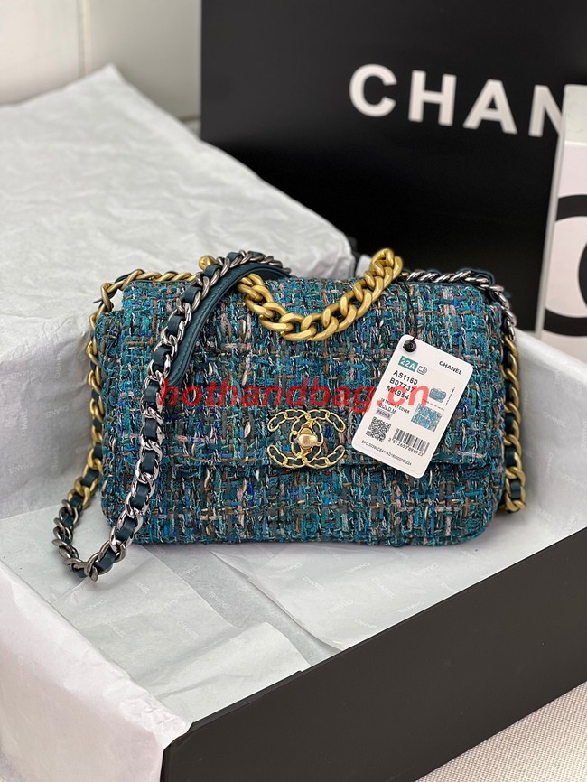 CHANEL 19 HANDBAG Cotton Tweed AS1160 blue