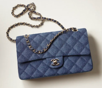 Chanel CLASSIC HANDBAG Printed Denim & Gold-Tone Metal A01112 Dark Blue